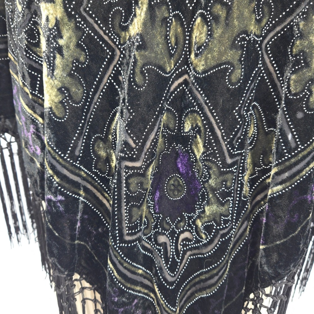 Poncho OS Velvet Fringe Color Shifting Purple Green Witchy Goth Festival Hippie - Picture 6 of 11